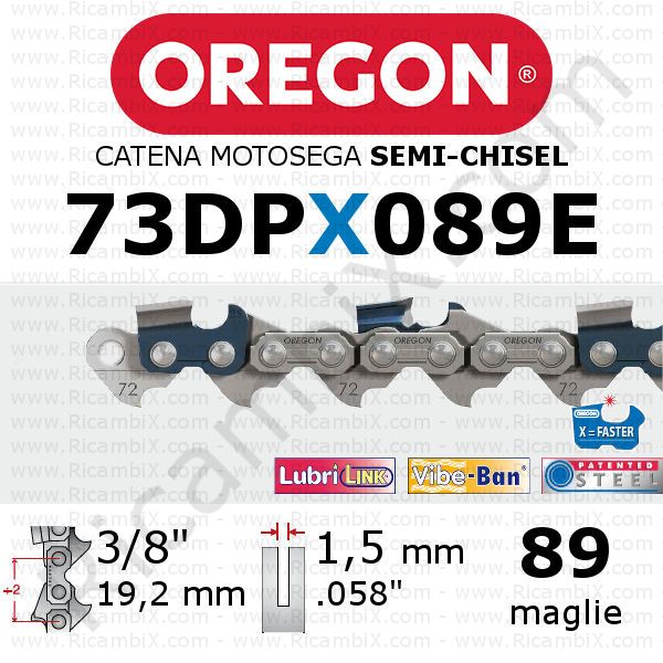 catena motosega Oregon 73DPX089E - passo 3/8 x 1,5 mm - 89 maglie - semi-chisel
