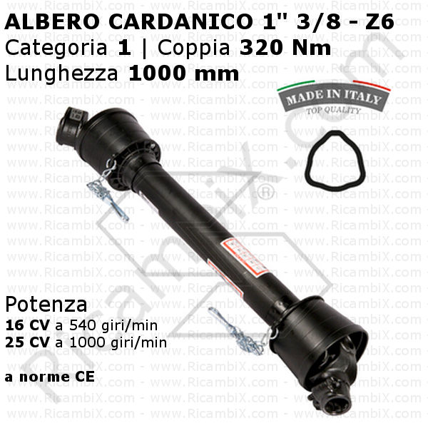 Albero cardanico a norma CE - categoria 1 - 320 Nm - Lunghezza 1000 mm