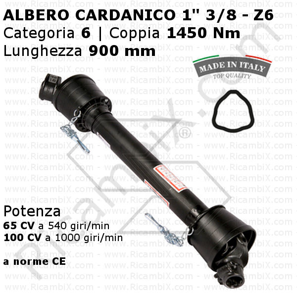 Albero cardanico a norma CE - categoria 6 - 1450 Nm - Lunghezza 900 mm
