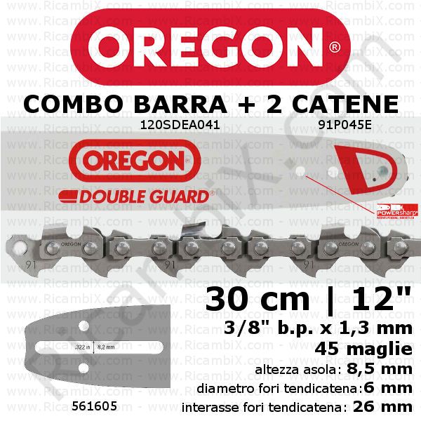 Barra motosega Oregon Double Guard 120SDEA041 - 30 cm - 12 pollici + 2 catena motosega Oregon 91P045E