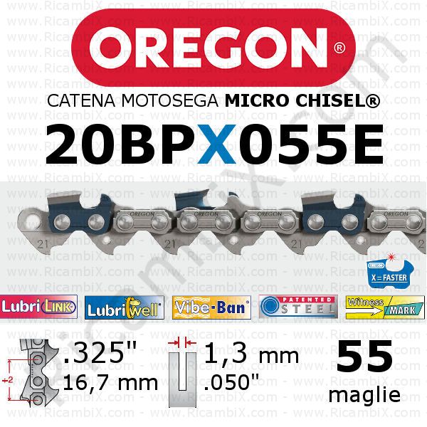 catena motosega Oregon 20BPX055E - passo .325 x 1,3 mm - 55 maglie - micro-chisel