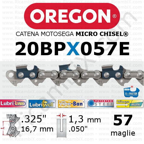 catena motosega Oregon 20BPX057E - passo .325 x 1,3 mm - 57 maglie - micro-chisel