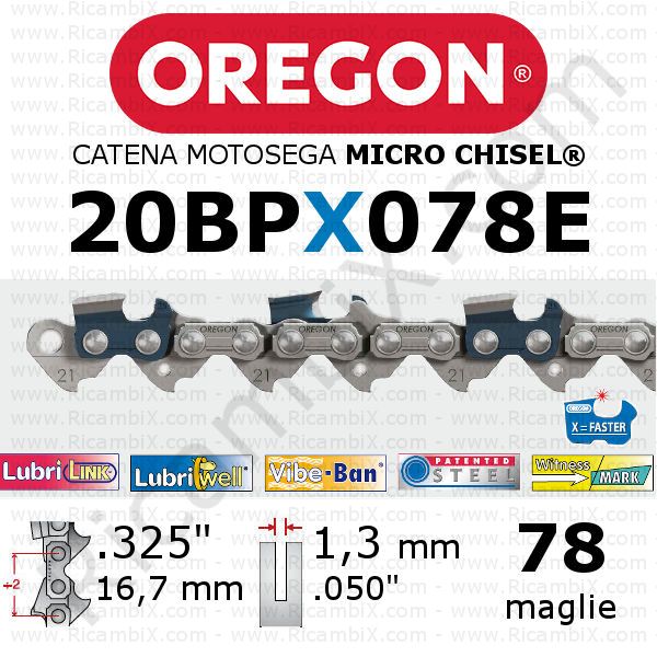 catena motosega Oregon 20BPX078E - passo .325 x 1,3 mm - 78 maglie - micro-chisel