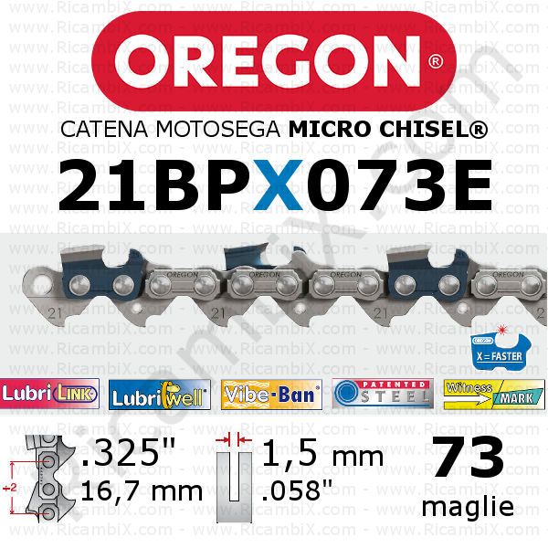 catena motosega Oregon 21BPX073E - passo .325 x 1,5 mm - 73 maglie - micro-chisel