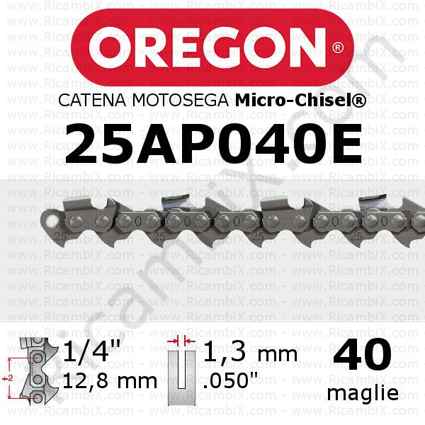 catena motosega Oregon 25AP040E - passo 1/4 di pollice x 1,3 mm  - 40 maglie - micro-chisel