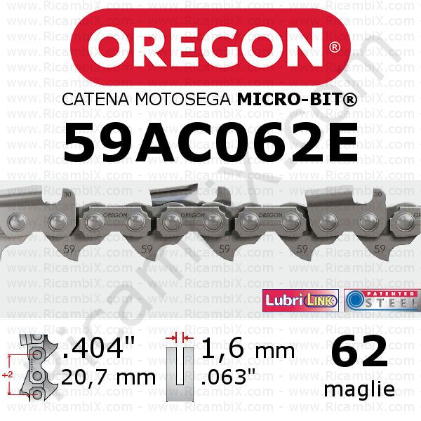 catena motosega Oregon 59AC062E - passo .404 x 1,6 mm - 62 maglie - micro-bit
