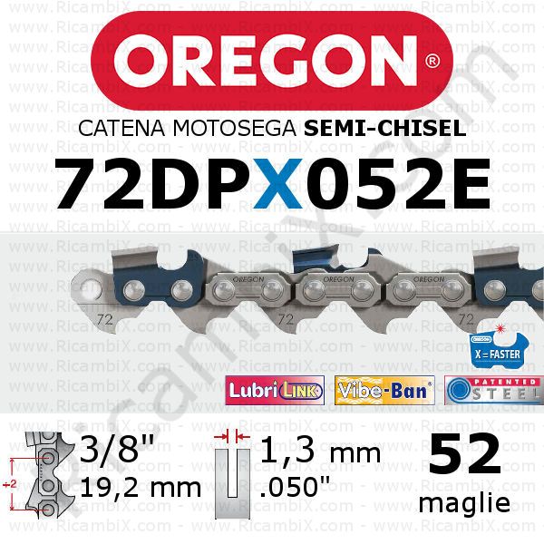 catena motosega Oregon 72DPX052E - passo 3/8 x 1,3 mm - 52 maglie - semi-chisel