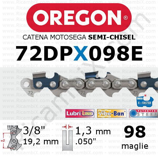 catena motosega Oregon 72DPX098E - passo 3/8 x 1,3 mm - 98 maglie - semi-chisel