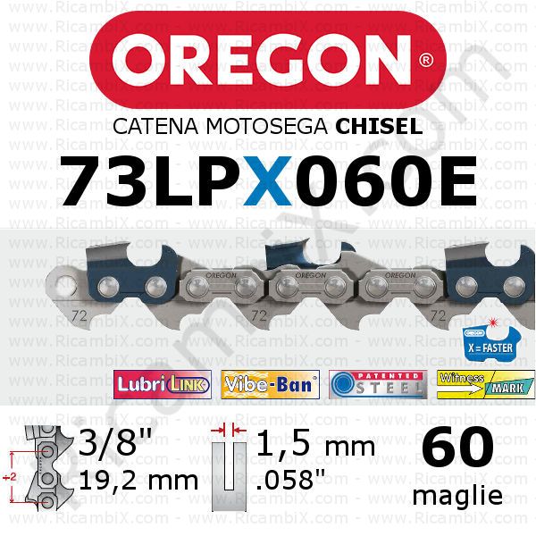 catena motosega Oregon 73LPX060E - passo 3/8 x 1,5 mm - 60 maglie - chisel - dente quadro