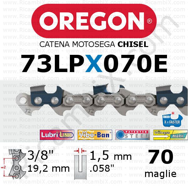catena motosega Oregon 73LPX070E - passo 3/8 x 1,5 mm - 70 maglie - chisel - dente quadro