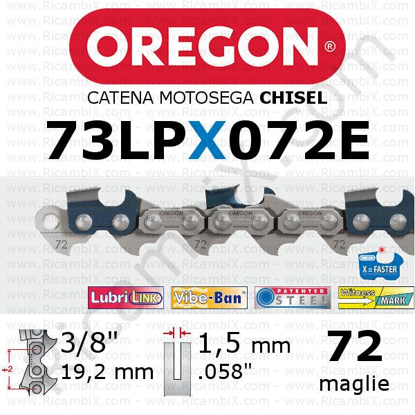 catena motosega Oregon 73LPX072E - passo 3/8 x 1,5 mm - 72 maglie - chisel - dente quadro