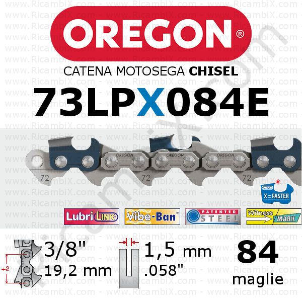 catena motosega Oregon 73LPX084E - passo 3/8 x 1,5 mm - 84 maglie - chisel - dente quadro