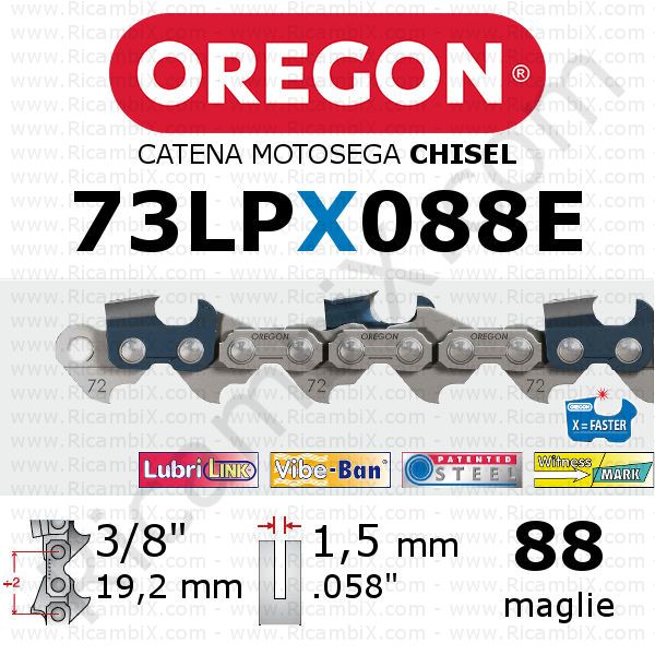 catena motosega Oregon 73LPX088E - passo 3/8 x 1,5 mm - 88 maglie - chisel - dente quadro