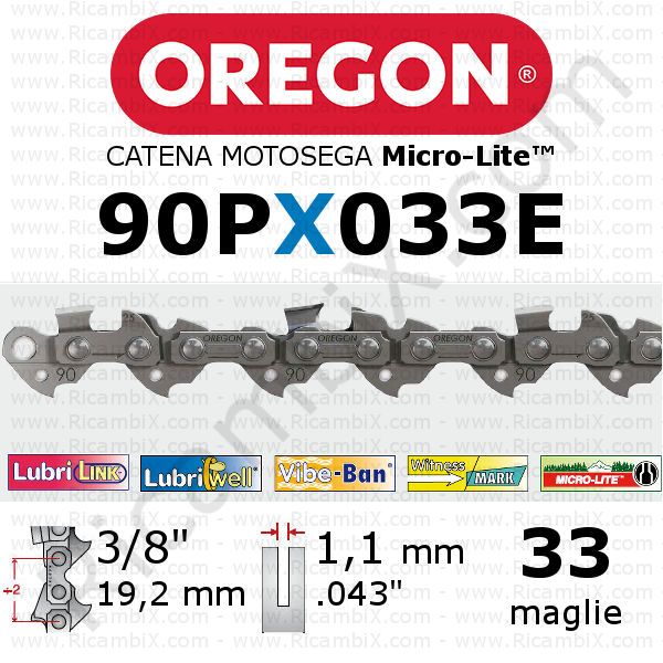 catena motosega Oregon 90PX033E - passo 3/8 basso profilo x 1,1 mm - 33 maglie - micro-lite
