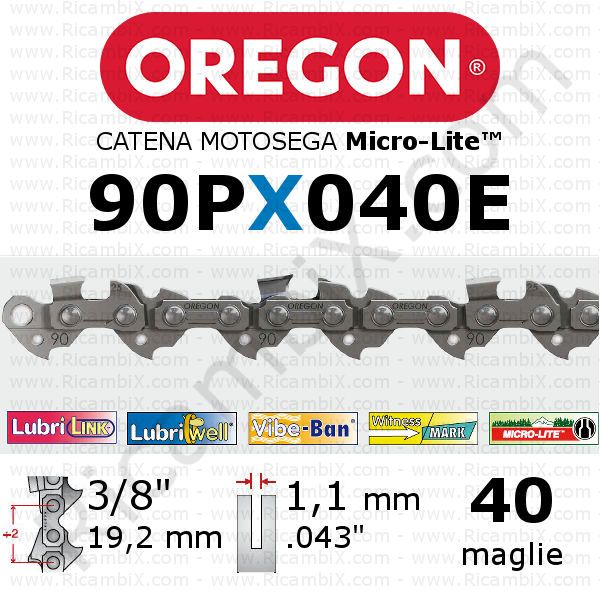 catena motosega Oregon 90PX040E - passo 3/8 basso profilo x 1,1 mm - 40 maglie - micro-lite