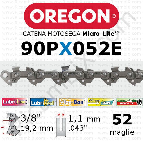 catena motosega Oregon 90PX052E - passo 3/8 basso profilo x 1,1 mm - 52 maglie - micro-lite
