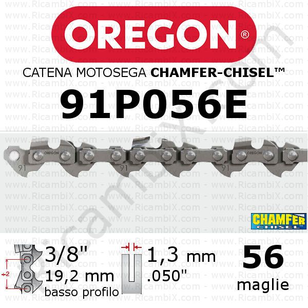 catena motosega Oregon 91P056E - 3/8 x 1,3 mm basso profilo - 56 maglie - chamfer-chisel