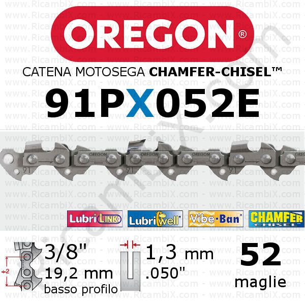 catena motosega Oregon 91PX052E - passo 3/8 x 1,3 mm basso profilo - 52 maglie - chamfer-chisel