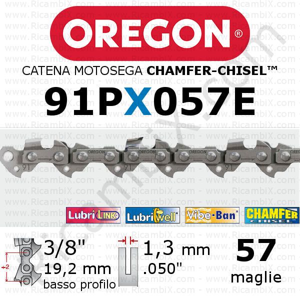 catena motosega Oregon 91PX057E - passo 3/8 x 1,3 mm basso profilo - 57 maglie - chamfer-chisel