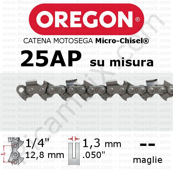 catena motosega Oregon 25AP - passo 1/4 di pollice x 1,3 mm  - su misura - micro-chisel