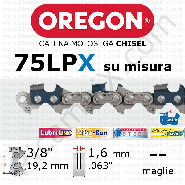 catena motosega Oregon 75LPX - passo 3/8 x 1,6 mm - su misura - chisel - dente quadro