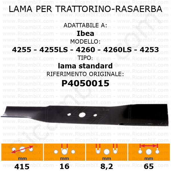Lama per trattorino - rasaerba Ibea 4255 - 4255LS - 4260 - 4260LS - 4253 - standard - rif. orig. P4050015