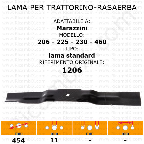 Lama per trattorino - rasaerba Marazzini 206 - 225 - 230 - 460 - standard - rif. orig. 1206