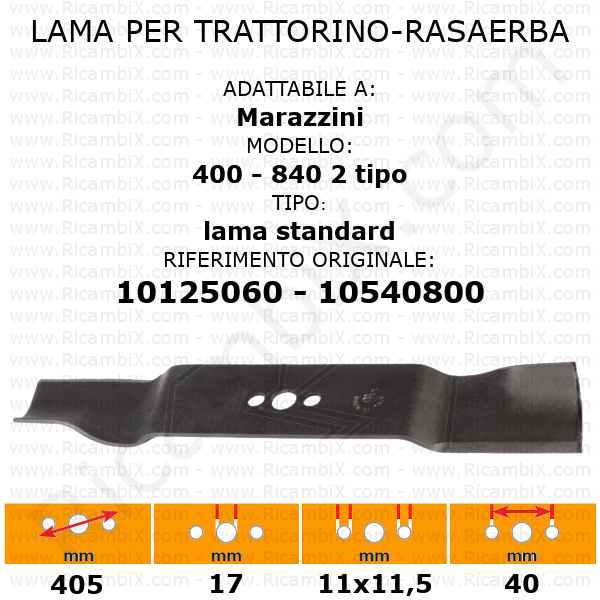 Lama per trattorino - rasaerba Marazzini 400 - 840 - 2 tipo - standard - rif. orig. 10125060 - 10540800