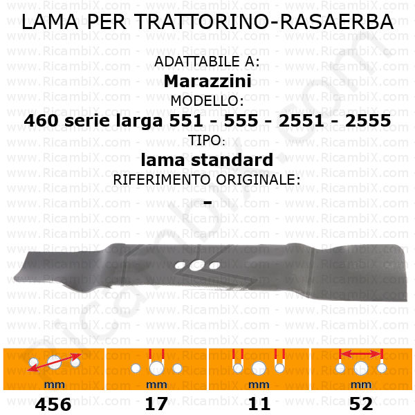 Lama per trattorino - rasaerba Marazzini 460 - serie larga 551 - 555 - 2551 - 2555 - standard - rif. orig. -