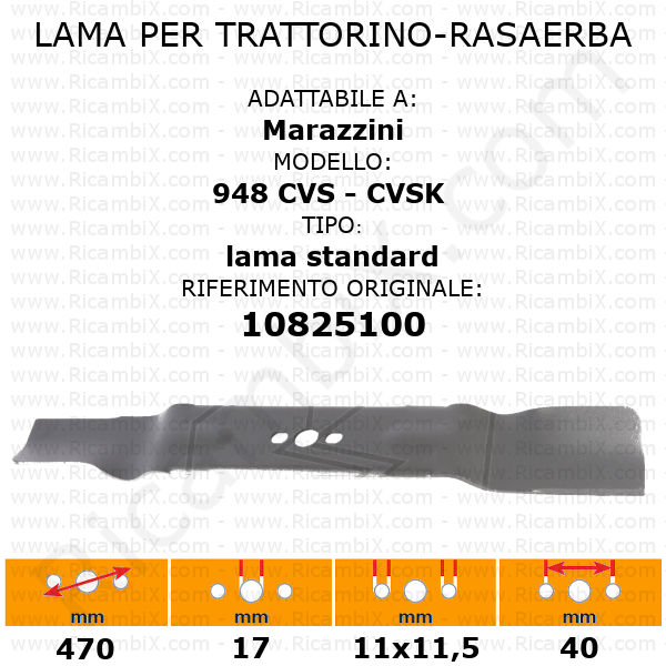 Lama per trattorino - rasaerba Marazzini 948 CVS - CVSK - standard - rif. orig. 10825100