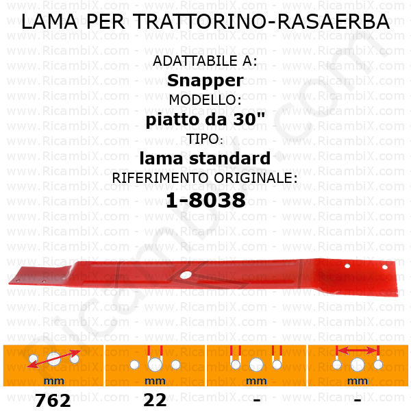 Lama per trattorino - rasaerba Snapper piatto da 30" - rif. orig. 1-8038