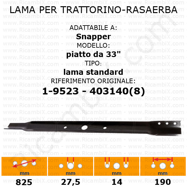Lama per trattorino - rasaerba Snapper piatto da 33" - rif. orig. 1-9523 - 403140(8)