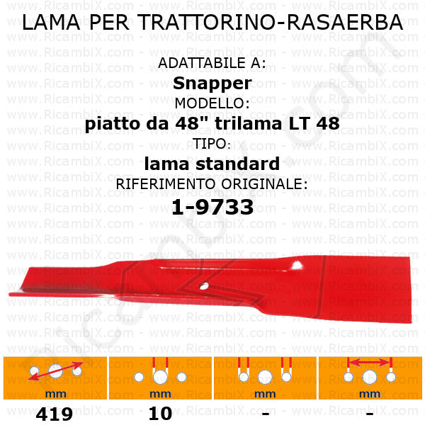 Lama per trattorino - rasaerba Snapper piatto da 48" trilama LT 48 - standard - rif. orig. 1-9733