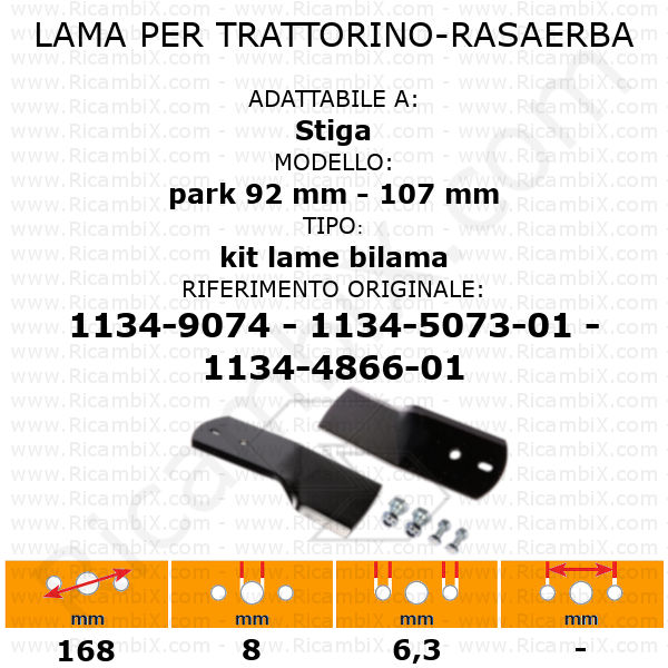 Kit lame per trattorino-rasaerba STIGA park 92 mm - 107 mm bilama- rif. orig. 1134-9074 - 1134-5073-01 - 1134-4866-01