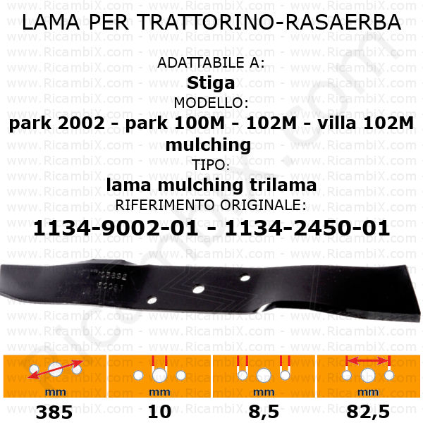 Lama per trattorino - rasaerba STIGA park 2002 - park 100m - 102m - villa 102m trilama mulching - rif. orig. 1134-9002-01 - 1134-2450-01