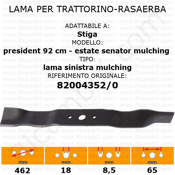 Lama per trattorino - rasaerba STIGA president 92 cm estate senator sinistra mulching - rif. orig. 82004352/0