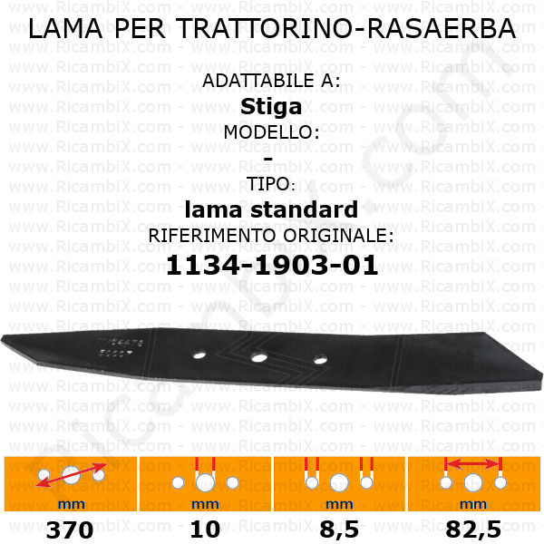 Lama per trattorino - rasaerba STIGA - standard - rif. orig. 1134-1903-01