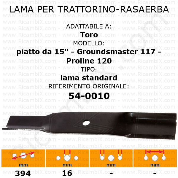 Lama per trattorino - rasaerba Toro piatto da 15" Groundsmaster 117 - Proline 120 - rif. orig. 54-0010