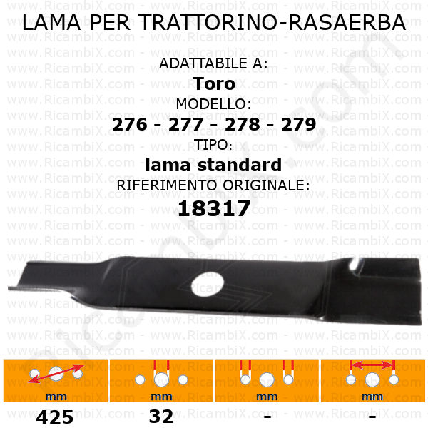 Lama per trattorino - rasaerba Toro 276 - 277 - 278 - 279 - rif. orig. 18317