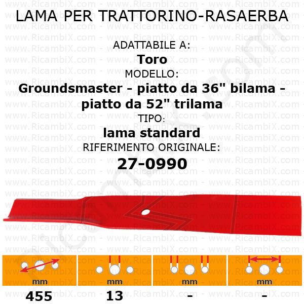 Lama per trattorino - rasaerba Toro Groundsmaster piatto da 36" bilama - piatto da 52" trilama - rif. orig. 27-0990