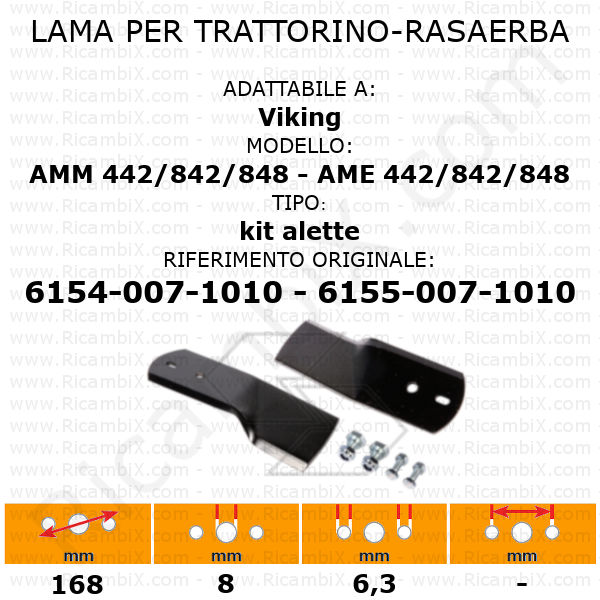 Lama per trattorino - rasaerba Viking AMM 442/842/848 AME 442/842/848 - kit alette - rif. orig. 6154-007-1010 - 6155-007-1010