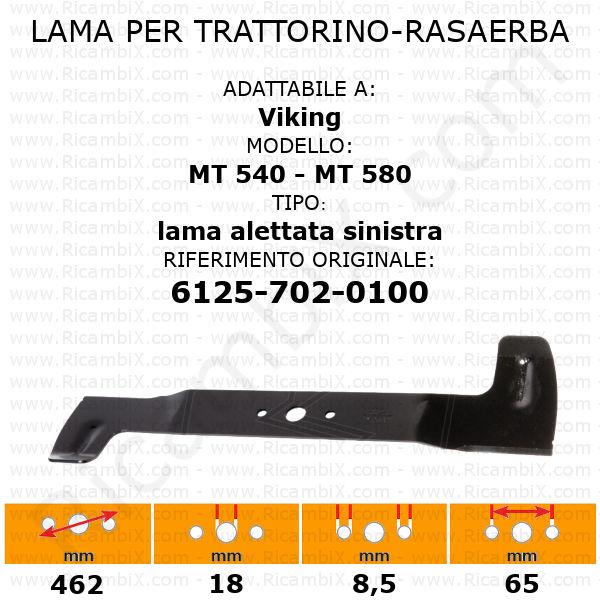 Lama per trattorino - rasaerba Viking MT 540 - MT 580 - alettata sinistra - rif. orig. 6125-702-0100
