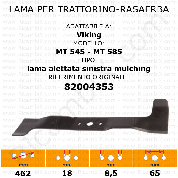 Lama per trattorino - rasaerba Viking MT 545 - MT 585 - alettata sinistra mulching - rif. orig. 82004353