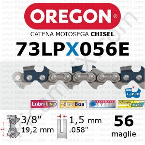 Oregon 73LPX056E Kettensägenkette - Teilung 3/8 x 1,5 mm - 56 Glieder - Meißel - Vierkantzahn
