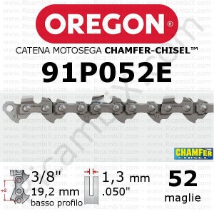 Oregon 91P052E motorsågskedja - 3/8 x 1,3 mm låg profil - 52 länkar - fasning -mejsel