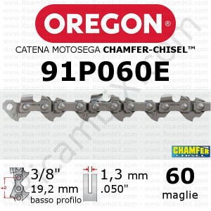 Oregon 91P060E motorsågskedja - 3/8 x 1,3 mm låg profil - 60 länkar - fasning -mejsel