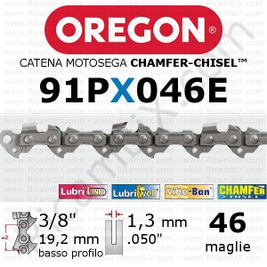 Oregon 91PX046E láncfűrész lánc - 3/8 x 1,3 mm -es, alacsony profil - 46 láncszem - ferde véső