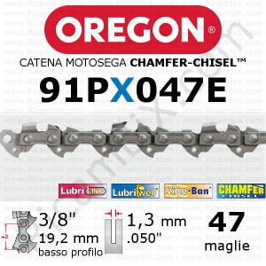 catena motosega Oregon 91PX047E - passo 3/8 x 1,3 mm basso profilo - 47 maglie - chamfer-chisel