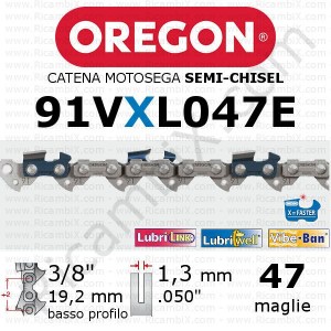 catena motosega Oregon 91VXL047E - 3/8 x 1,3 mm basso profilo - 47 maglie - semi-chisel