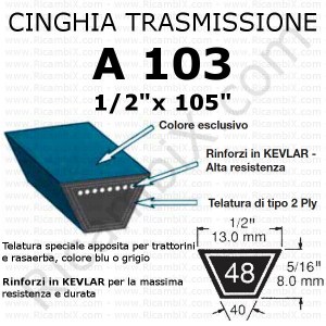 Cinghia trasmissione trapezoidale A 103 | 1/2 x 105 pollici | rinforzi in kevlar
